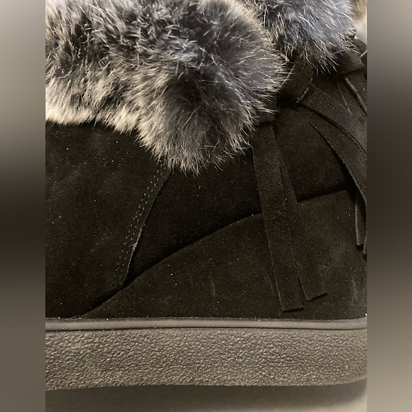 Black Suede and Grey Fur Stiletto Boots - Picture 2 of 10